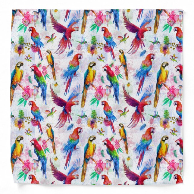 Watercolor Style Parrots Bandana (Front)