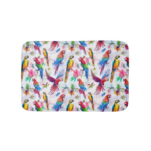 Watercolor Style Parrots Bathroom Mat (Front)