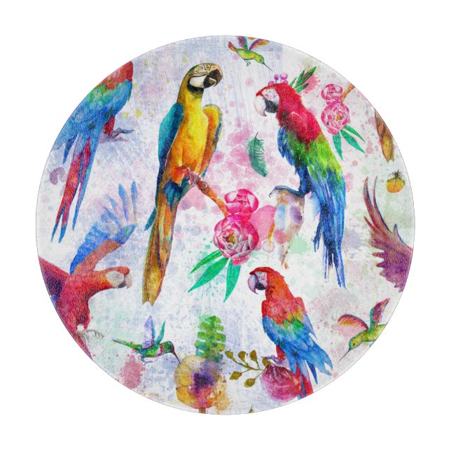 Watercolor Style Parrots Cutting Board (Front)