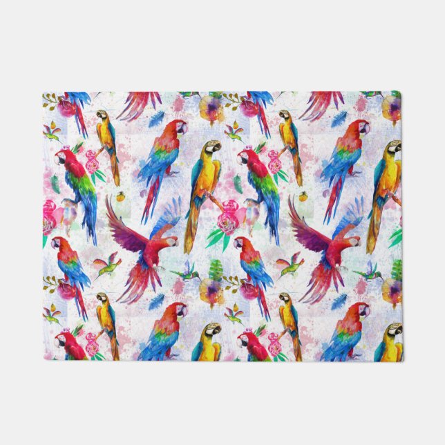 Watercolor Style Parrots Doormat (Front)