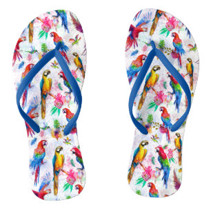 Watercolor Style Parrots Flip Flops