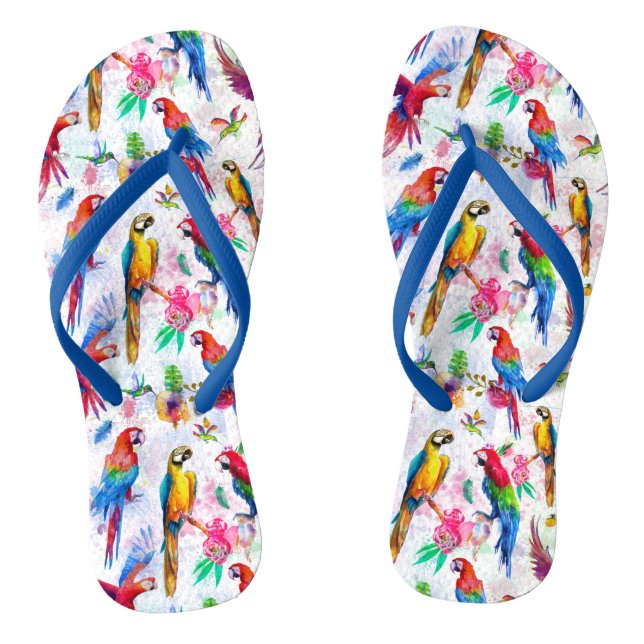 Watercolor Style Parrots Flip Flops (Footbed)