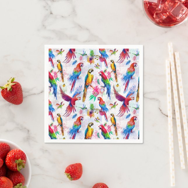 Watercolor Style Parrots Napkins (Insitu)