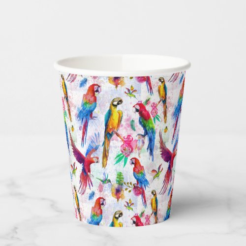 Watercolor Style Parrots Paper Cups