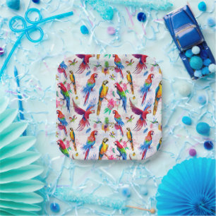 Watercolor Style Parrots Paper Plates