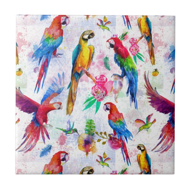 Watercolor Style Parrots Tile (Front)