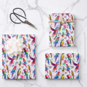 Watercolor Style Parrots Wrapping Paper Sheets