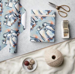 Watercolor Style Penguin Bird Wilderness Art Wrapping Paper