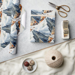 Watercolor Style Person Hiking Waiking Mountain  Wrapping Paper