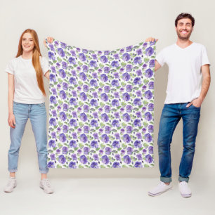 Watercolor Style Purple Pansy Type Flowers  Fleece Blanket