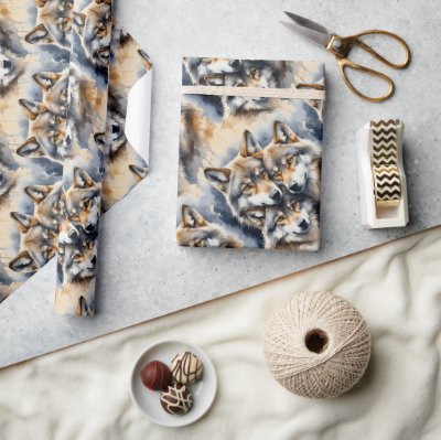  Watercolor Style Wolf Wolves Animal Family Art Wrapping Paper