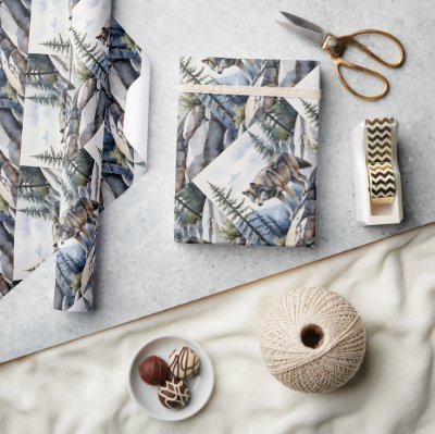  Watercolor Style Wolf Wolves Animal Nature Art Wrapping Paper