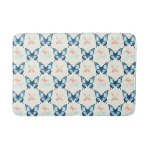 Watercolor Stylish Blue Butterflies  Bath Mat