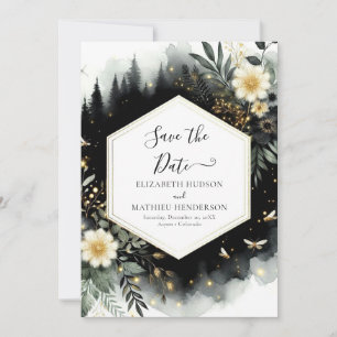 Watercolor Stylish Enchanted Forest Wedding Save The Date