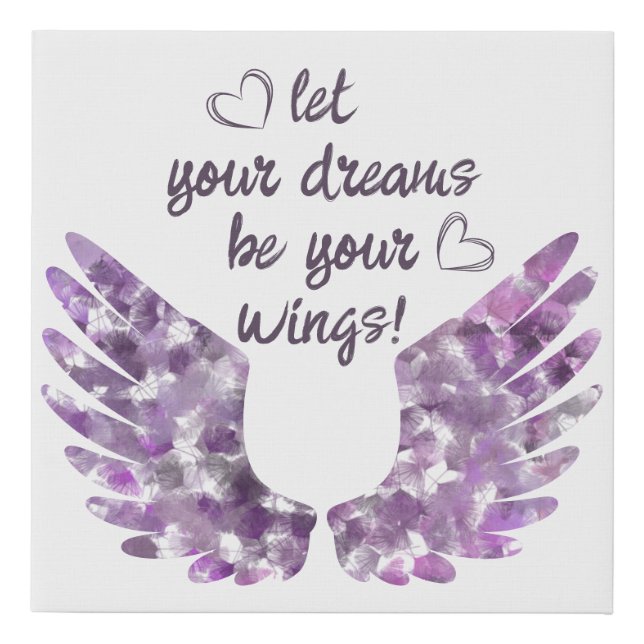 Watercolor Stylish Purple Wings Motivational Quote Faux Canvas Print (Front)