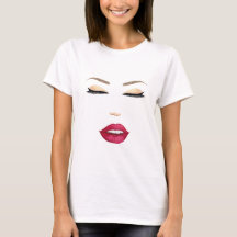 Watercolor stylized female face with red lips