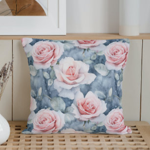 Watercolor Subdued Rose Elegance Throw Pillow