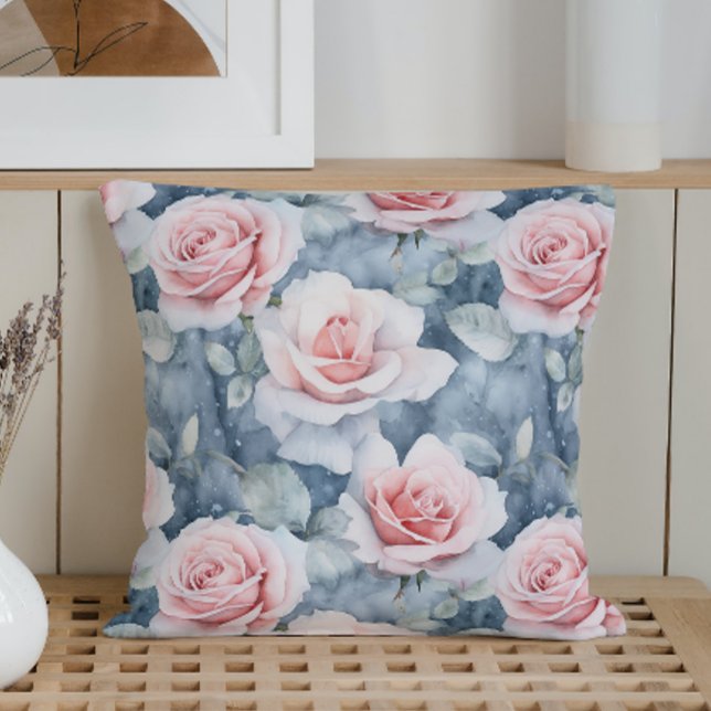 Watercolor Subdued Rose Elegance Throw Pillow (Creator Uploaded)