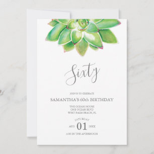 Watercolor Succulent 60th Birthday Invitation