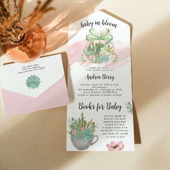 Watercolor Succulent Baby In Bloom Shower All In One Invitation by lilanab2 at Zazzle