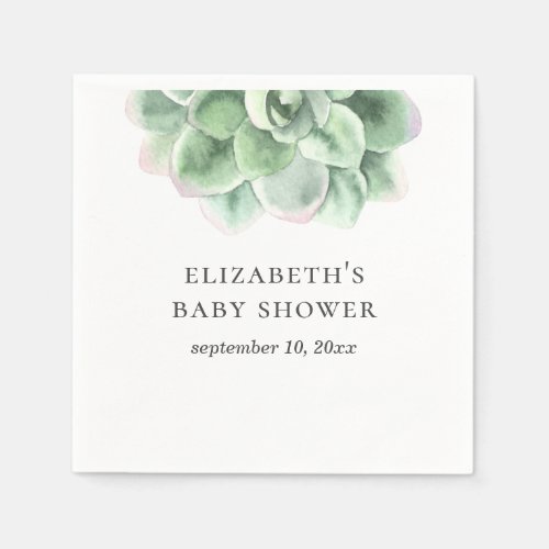 Watercolor succulent baby shower Greenery cactus Napkins