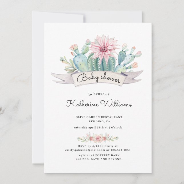 watercolor succulent baby shower invitation (Front)