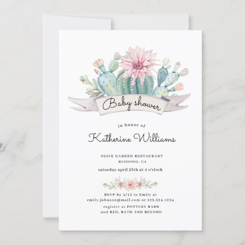 watercolor succulent baby shower invitation