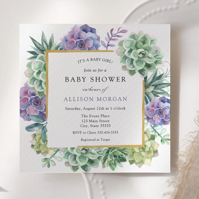 Watercolor Succulent Baby Shower Invitation (Creator Uploaded)