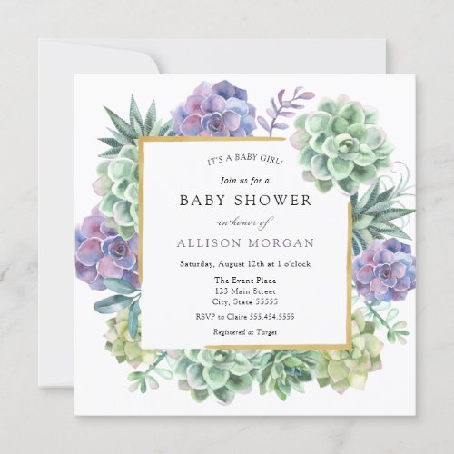 Watercolor Succulent Baby Shower Invitation