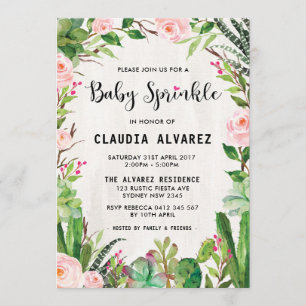 Watercolor Succulent Baby Sprinkle Invitation