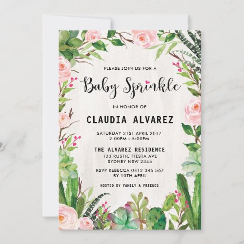 Watercolor Succulent Baby Sprinkle Invitation