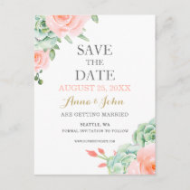 Watercolor Succulent Blush Floral Elegant Wedding Announcement Postcard