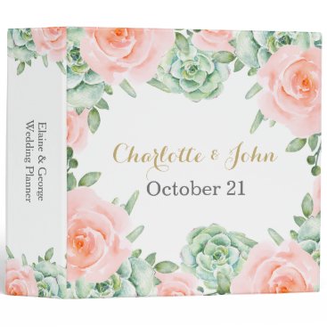 Watercolor Succulent Blush Floral Elegant Wedding Binder