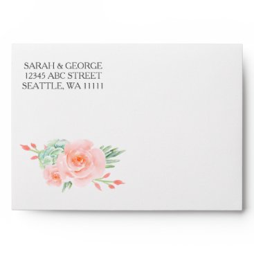 Watercolor Succulent Blush Floral Elegant Wedding Envelope