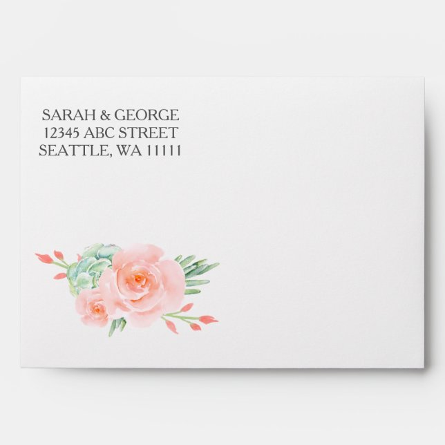 Watercolor Succulent Blush Floral Elegant Wedding Envelope (Front)