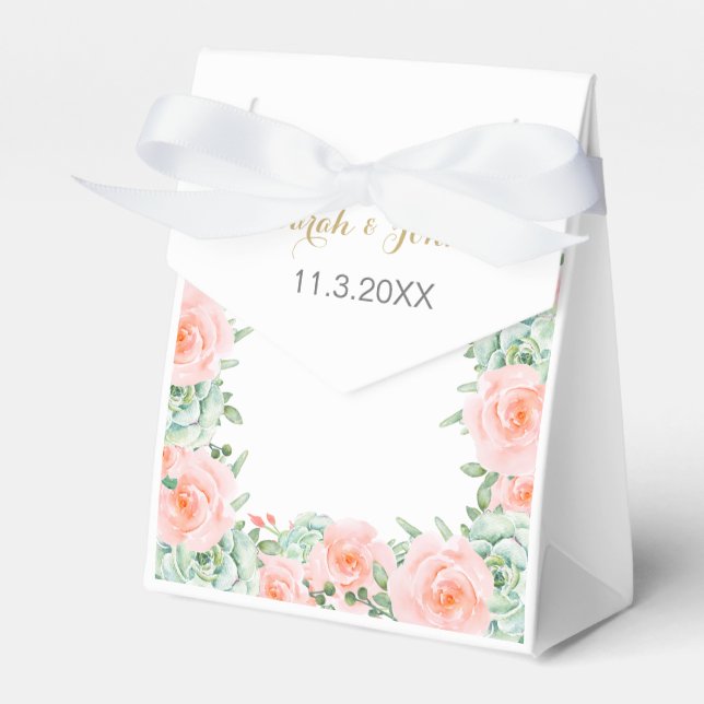 Watercolor Succulent Blush Floral Elegant Wedding Favor Boxes (Front Side)