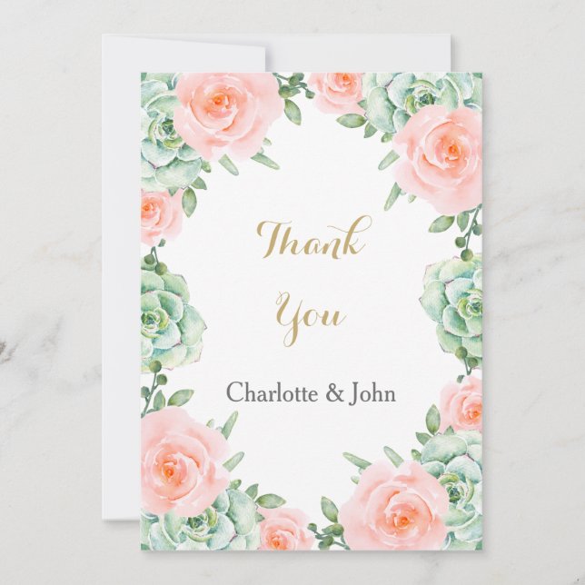 Watercolor Succulent Blush Floral Elegant Wedding Invitation (Front)