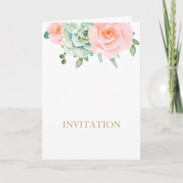 Watercolor Succulent Blush Floral Elegant Wedding Invitation