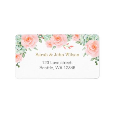 Watercolor Succulent Blush Floral Elegant Wedding Label