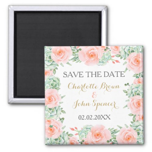 Watercolor Succulent Blush Floral Elegant Wedding Magnet