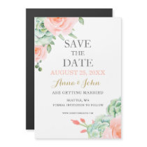 Watercolor Succulent Blush Floral Elegant Wedding Magnetic Invitation