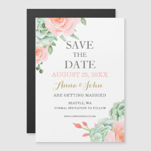 Watercolor Succulent Blush Floral Elegant Wedding Magnetic Invitation
