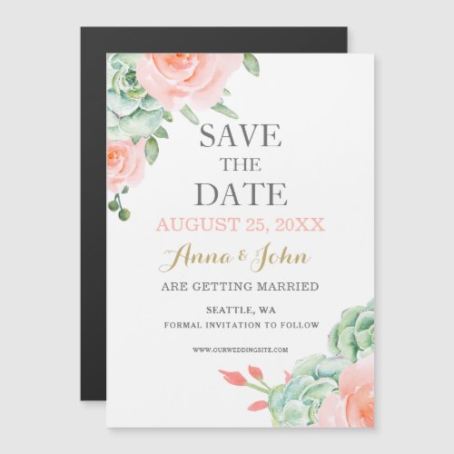 Watercolor Succulent Blush Floral Elegant Wedding Magnetic Invitation