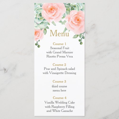 Watercolor Succulent Blush Floral Elegant Wedding Menu