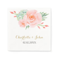 Watercolor Succulent Blush Floral Elegant Wedding Napkins