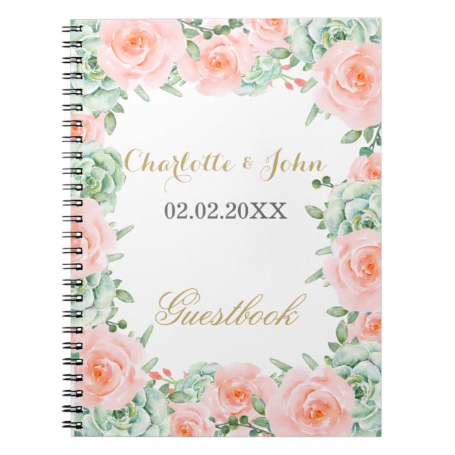 Watercolor Succulent Blush Floral Elegant Wedding Notebook (Front)