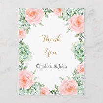 Watercolor Succulent Blush Floral Elegant Wedding Postcard