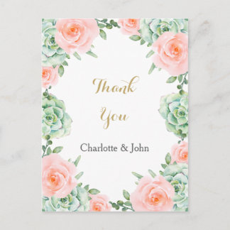 Watercolor Succulent Blush Floral Elegant Wedding Postcard