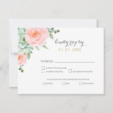 Watercolor Succulent Blush Floral Elegant Wedding RSVP Card