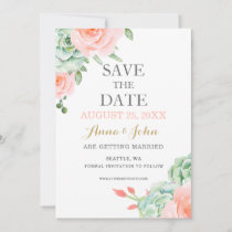 Watercolor Succulent Blush Floral Elegant Wedding Save The Date